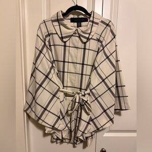 Apostrophe Cream and Black Plaid Cape with Collar and Belt